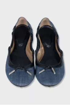 Denim ballet flats with silver hardware