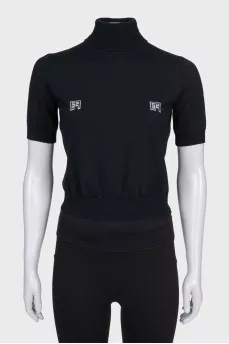Black wool top with brand logo