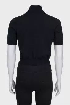 Black wool top with brand logo