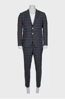 Men's checkered suit made of wool and silk