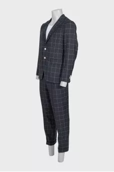 Men's checkered suit made of wool and silk