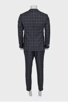Men's checkered suit made of wool and silk