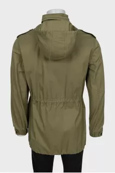 Men's green windbreaker with a hood