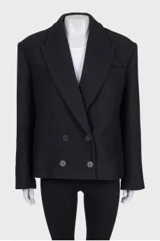 Cropped double-breasted wool coat