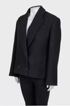 Cropped double-breasted wool coat