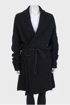 Шерстяной кардиган oversize с поясом