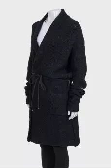 Шерстяной кардиган oversize с поясом