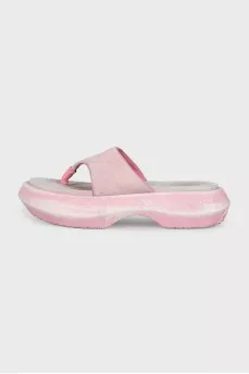 Pink suede flip-flops