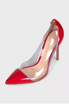 Patent leather pumps with transparent details