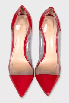 Patent leather pumps with transparent details