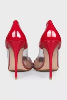 Patent leather pumps with transparent details