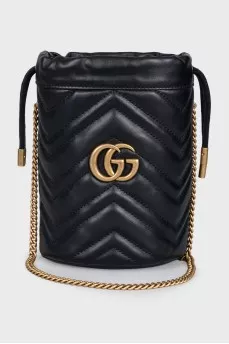 Leather bucket bag with logo