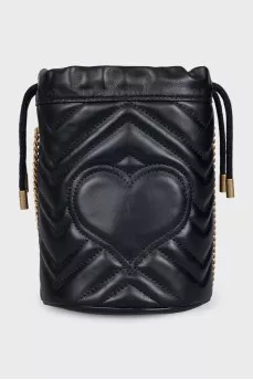 Leather bucket bag with logo
