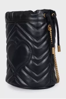 Leather bucket bag with logo