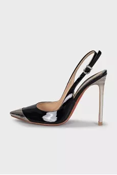 Patent leather slingbacks with metal toes