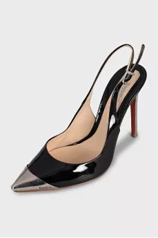 Patent leather slingbacks with metal toes