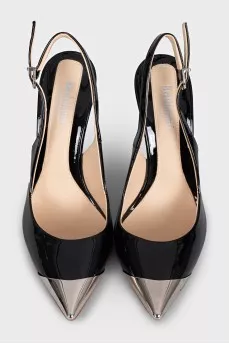 Patent leather slingbacks with metal toes