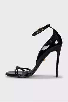 Black patent leather heeled sandals
