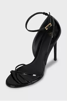 Black patent leather heeled sandals