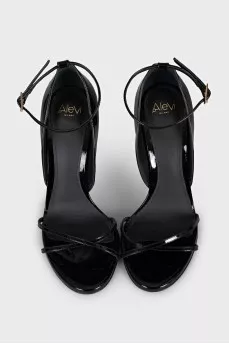 Black patent leather heeled sandals