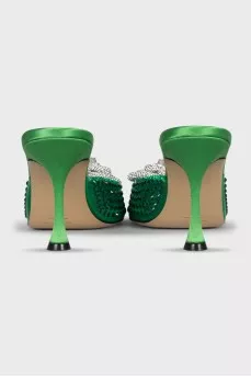 Green mules decorated with rhinestones