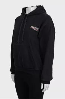 Black hoodie with logo on the back