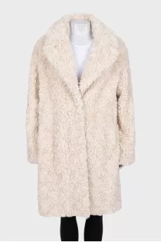 Beige eco-fur coat