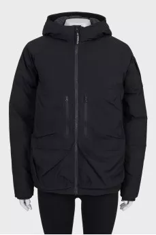 Black straight-cut down jacket with pockets