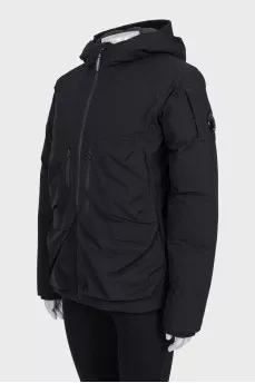 Black straight-cut down jacket with pockets