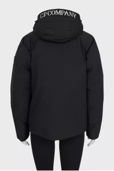 Black straight-cut down jacket with pockets