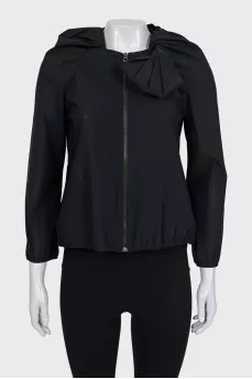 Black mesh jacket with gathered collar
