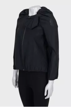 Black mesh jacket with gathered collar