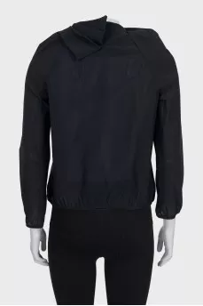 Black mesh jacket with gathered collar