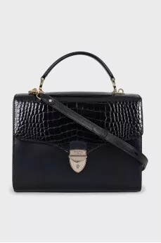 Black satchel bag with embossed leather