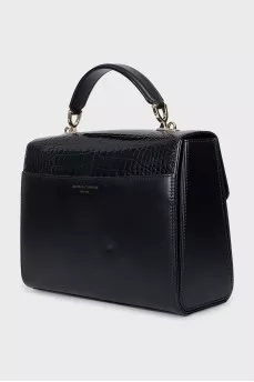 Black satchel bag with embossed leather