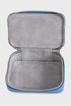 Blue mini leather cosmetic bag