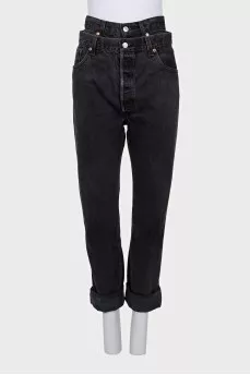 Black jeans with double belt