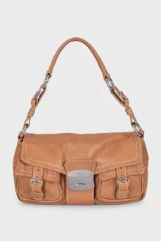 Leather bag with two patch pockets