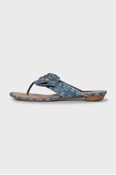 Denim flip-flops with a signature print
