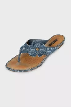 Denim flip-flops with a signature print