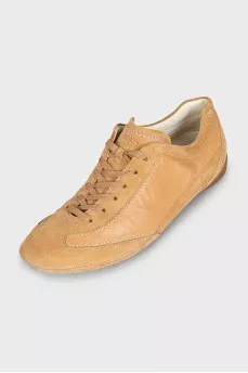Коричневые кеды из кожи и замши