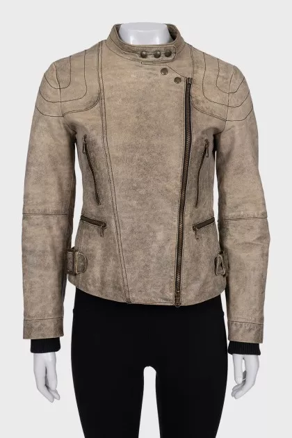 Distressed leather jacket