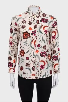 Silk white shirt with floral print