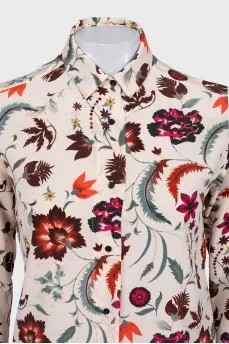 Silk white shirt with floral print