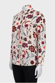 Silk white shirt with floral print