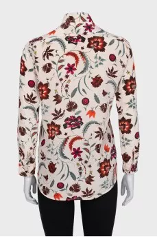 Silk white shirt with floral print