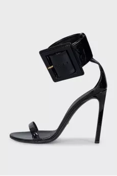 Patent black leather sandals