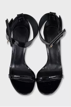 Patent black leather sandals