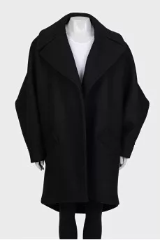 Wool coat with accent sleeves