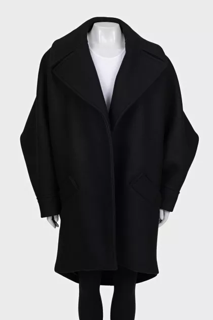 Wool coat with accent sleeves